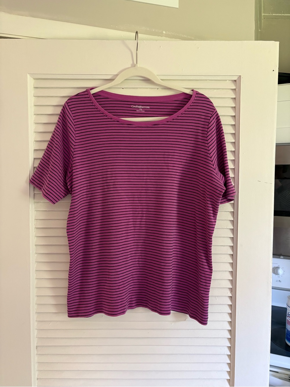 croft & barrow Purple and Black Striped Short Sleeve Tee